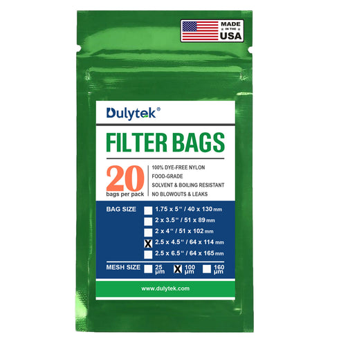 Dulytek® Premium Nylon Press Filter Bags, 2.5" x 4.5", Various Micron Mesh Sizes, Free Packing Card, Zero Blowouts